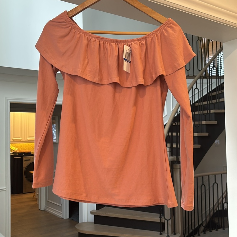 Ultra Flirt Off-Shoulder Ruffle Blouse - Dusty Rose